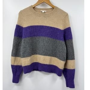 COS Sweater Alpaca Yak Blend Colorblock Purple Beige Relaxed Long Sleeve‎ Medium